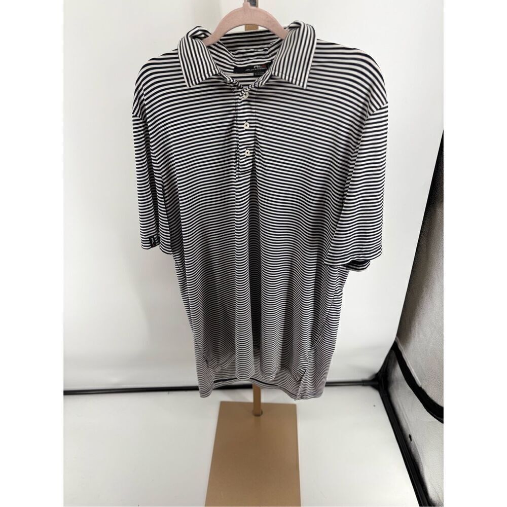 RLX Ralph Lauren Black White Stripe Golf Polo Short Sleeve Men's XL